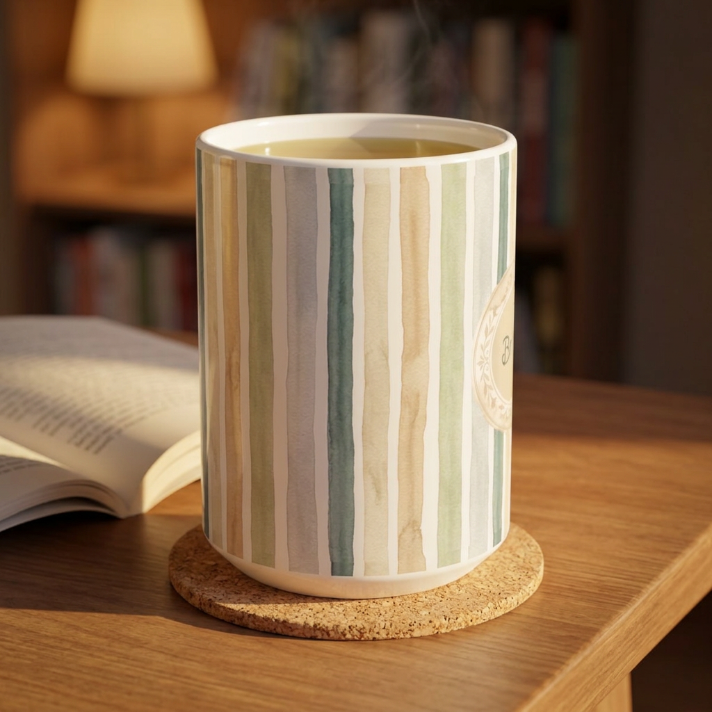Personalized Neutral Earth Tone Stripes Mug | Custom Name Coffee Cup | Neutral Palette