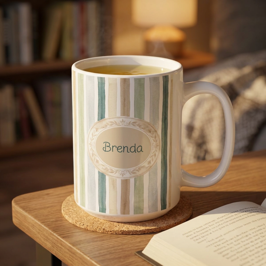Personalized Neutral Earth Tone Stripes Mug | Custom Name Coffee Cup | Neutral Palette