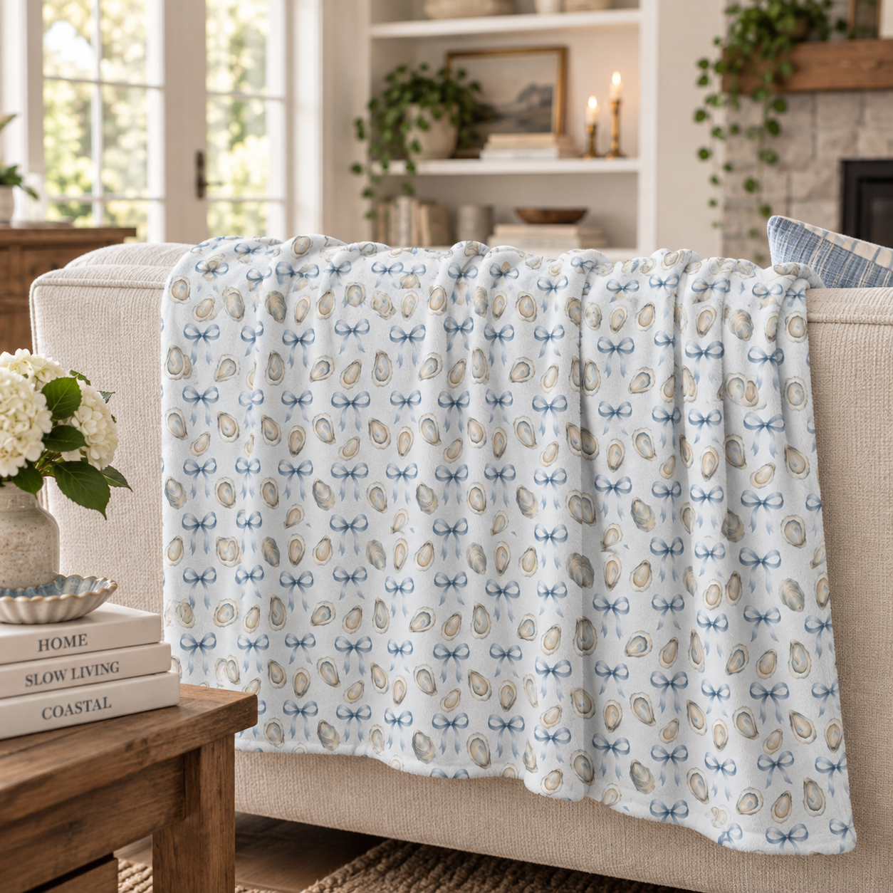 Oyster and Bow Pattern Throw Blanket