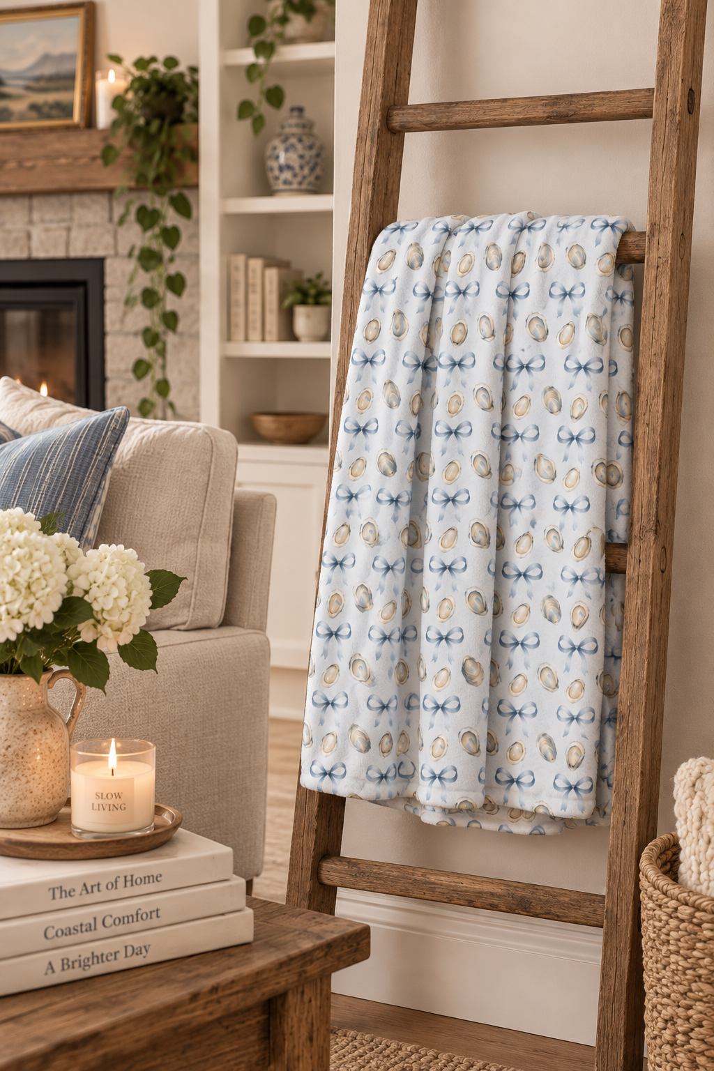 Oyster and Bow Pattern Throw Blanket