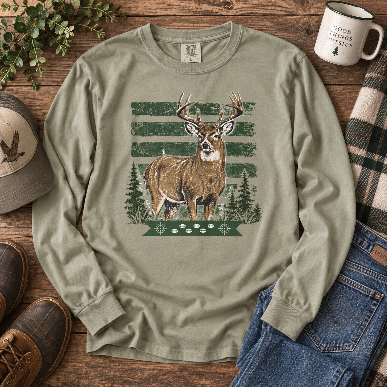 Buck Deer Long Sleeve Tee | Vintage Outdoor Hunting Shirt | Hunting Season
