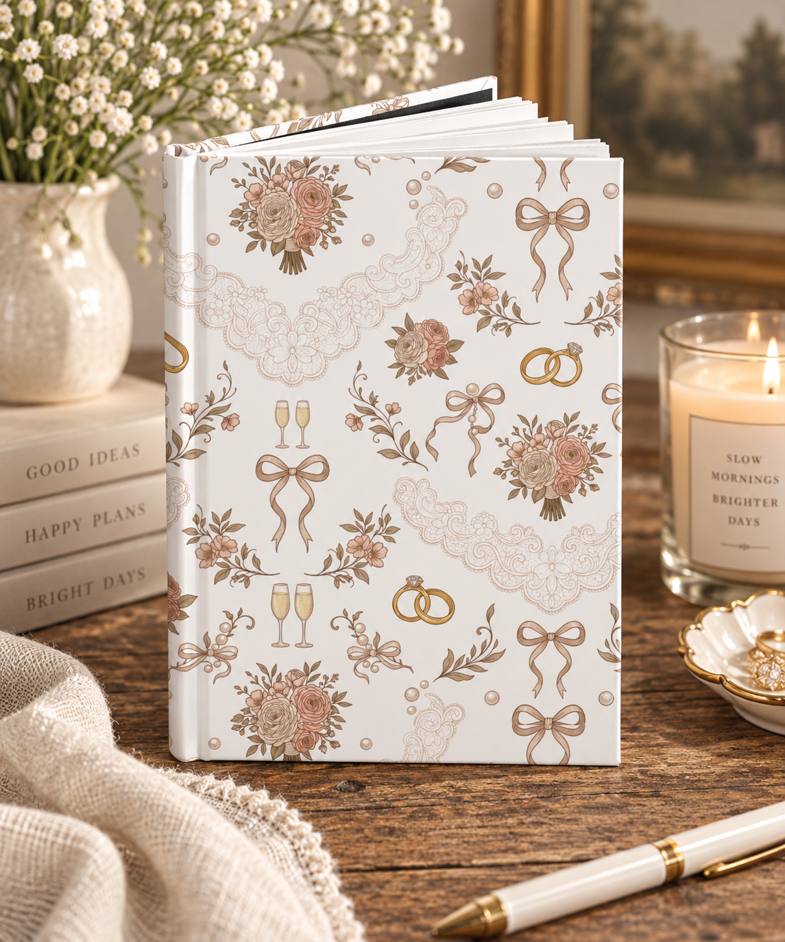 Vintage Floral Wedding Pattern Hardcover Journal
