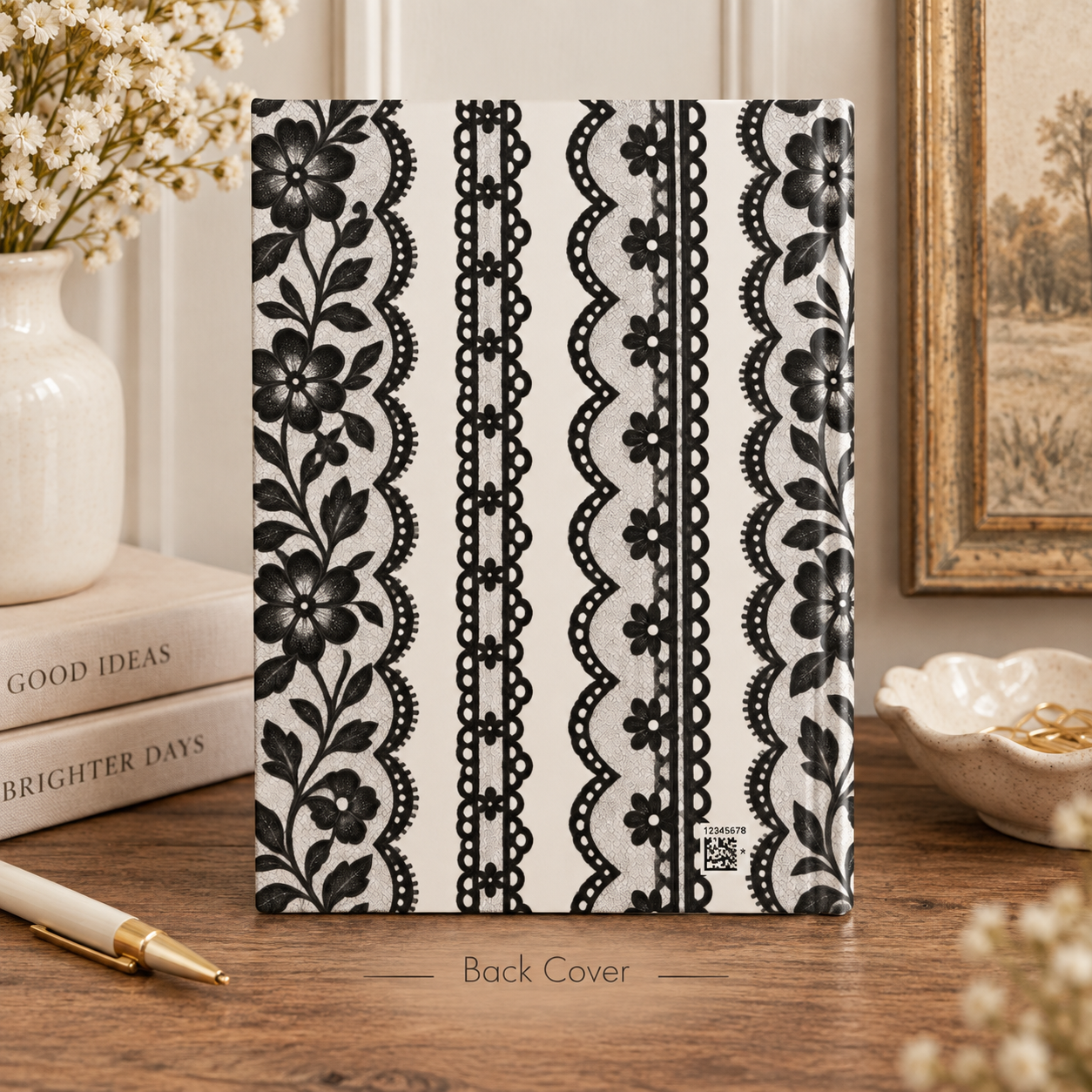 Black Lace Stripes Hardcover Journal