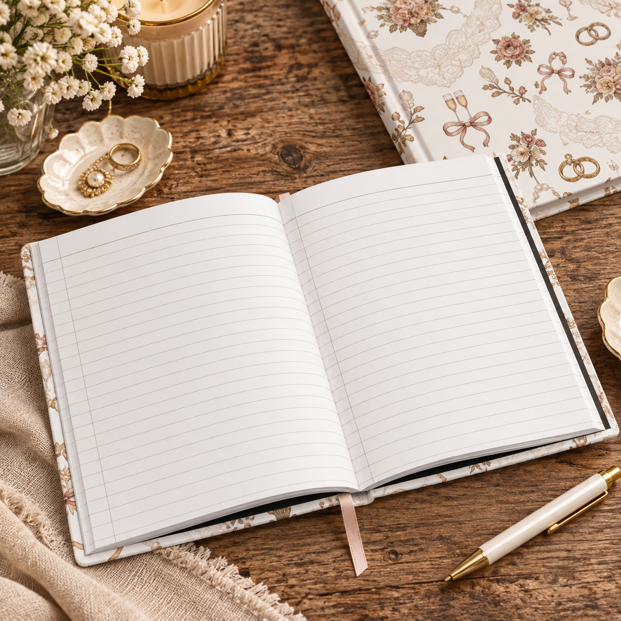 Vintage Floral Wedding Pattern Hardcover Journal
