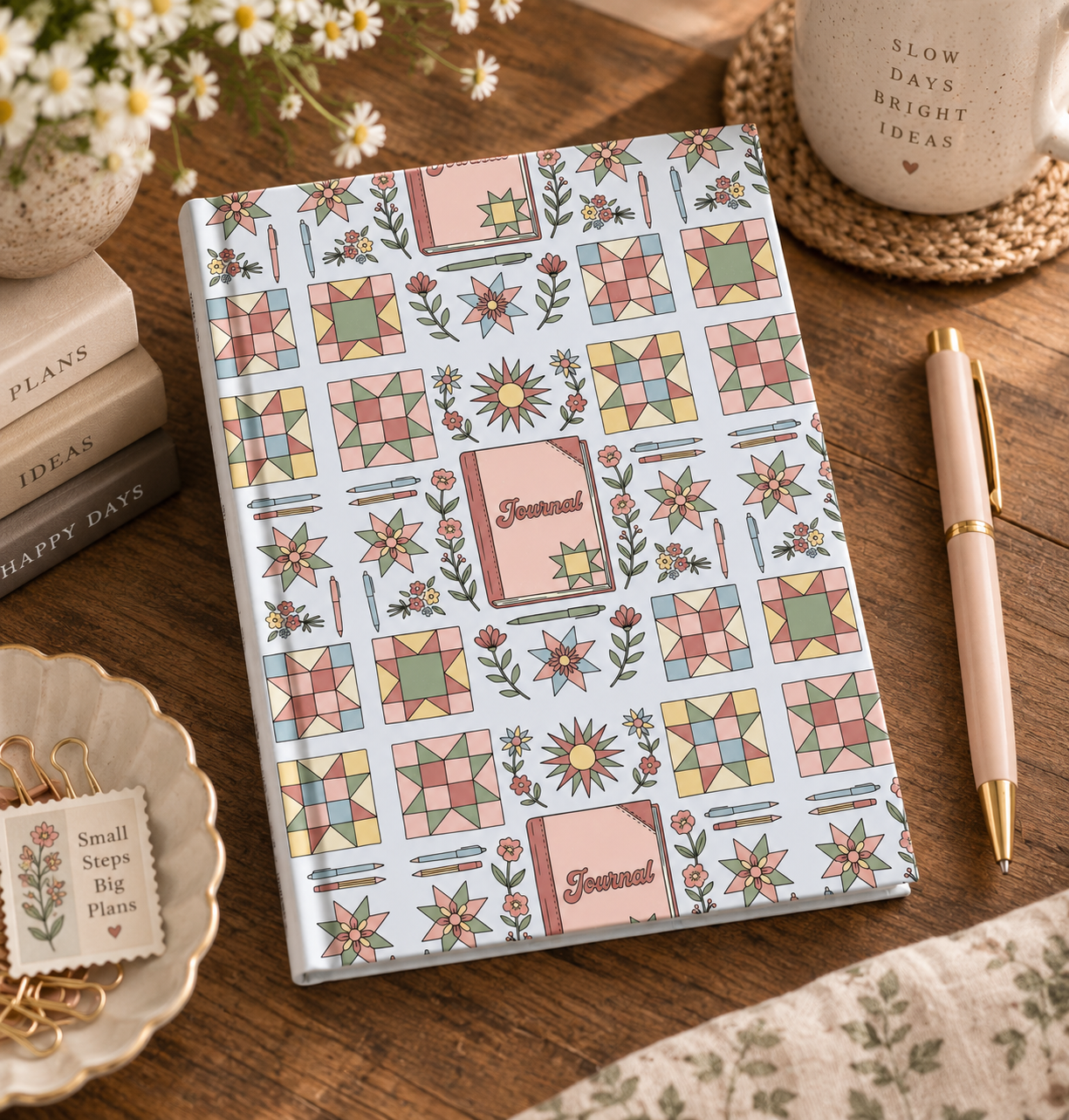 Quilt Block Floral Pattern Hardcover Journal