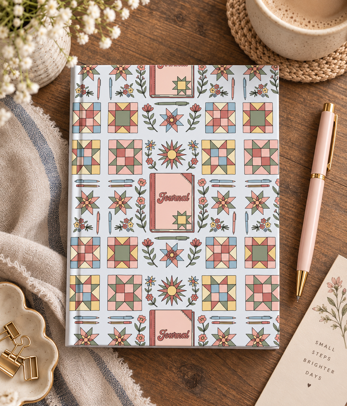 Quilt Block Floral Pattern Hardcover Journal