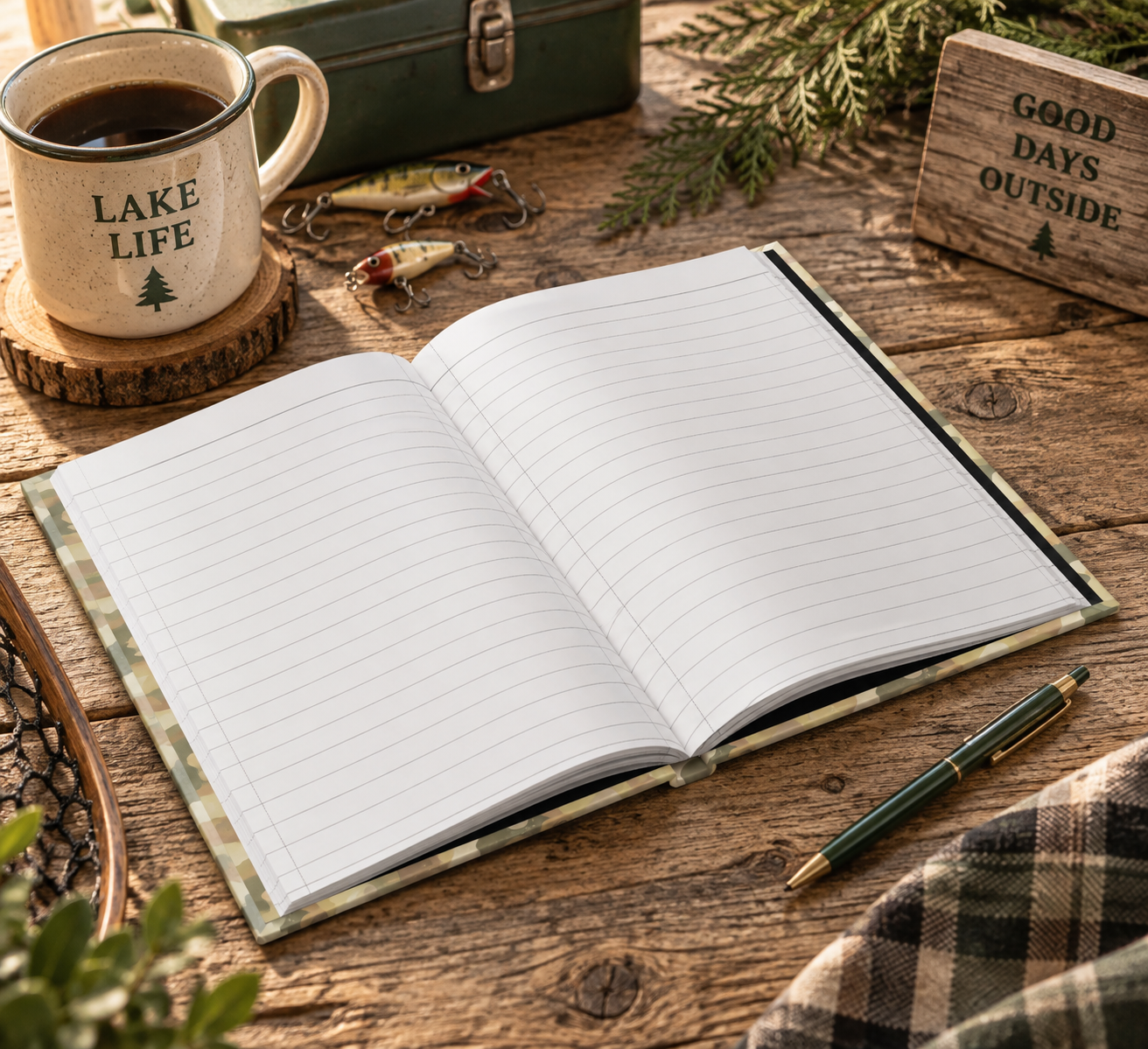 Fishing Lure and Camo  Hardcover Notebook