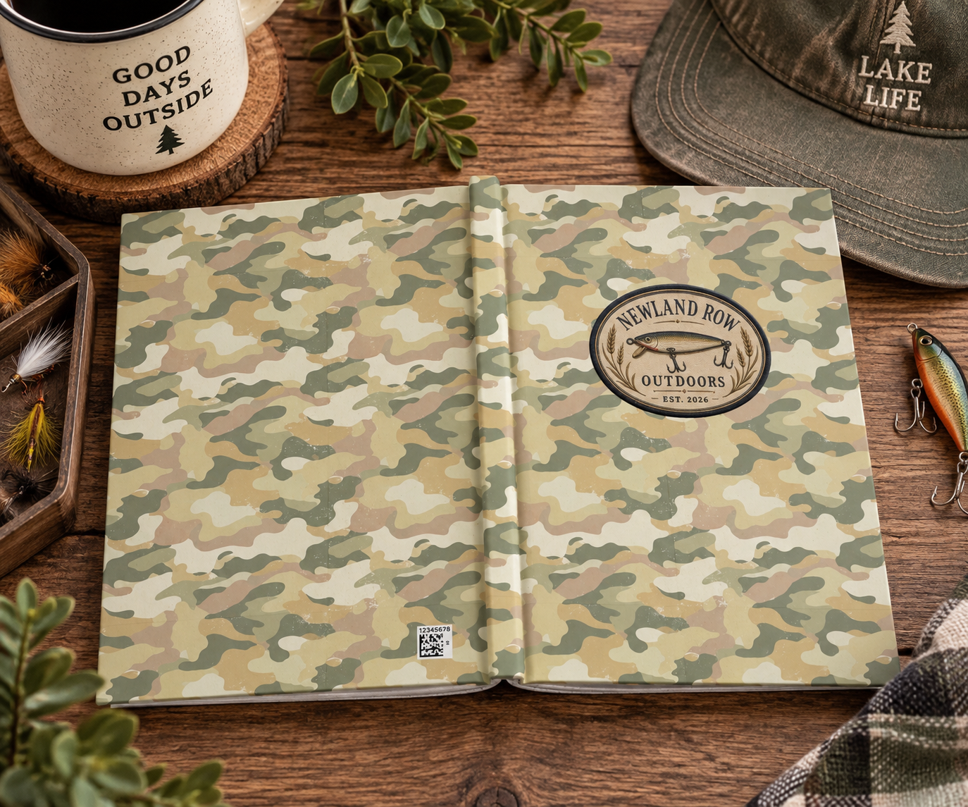 Fishing Lure and Camo  Hardcover Notebook