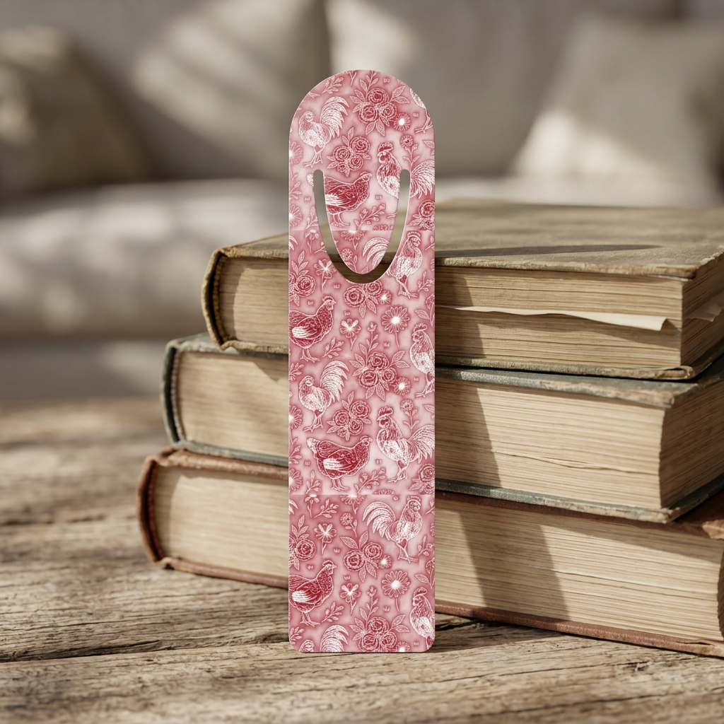 chicken and floral pattern metal bookmark