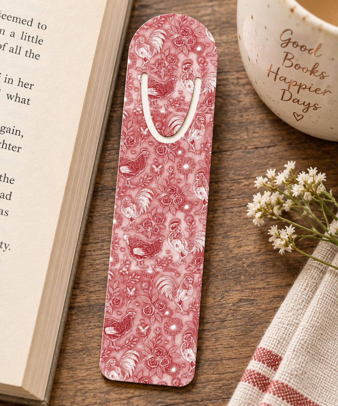 chicken and floral pattern metal bookmark
