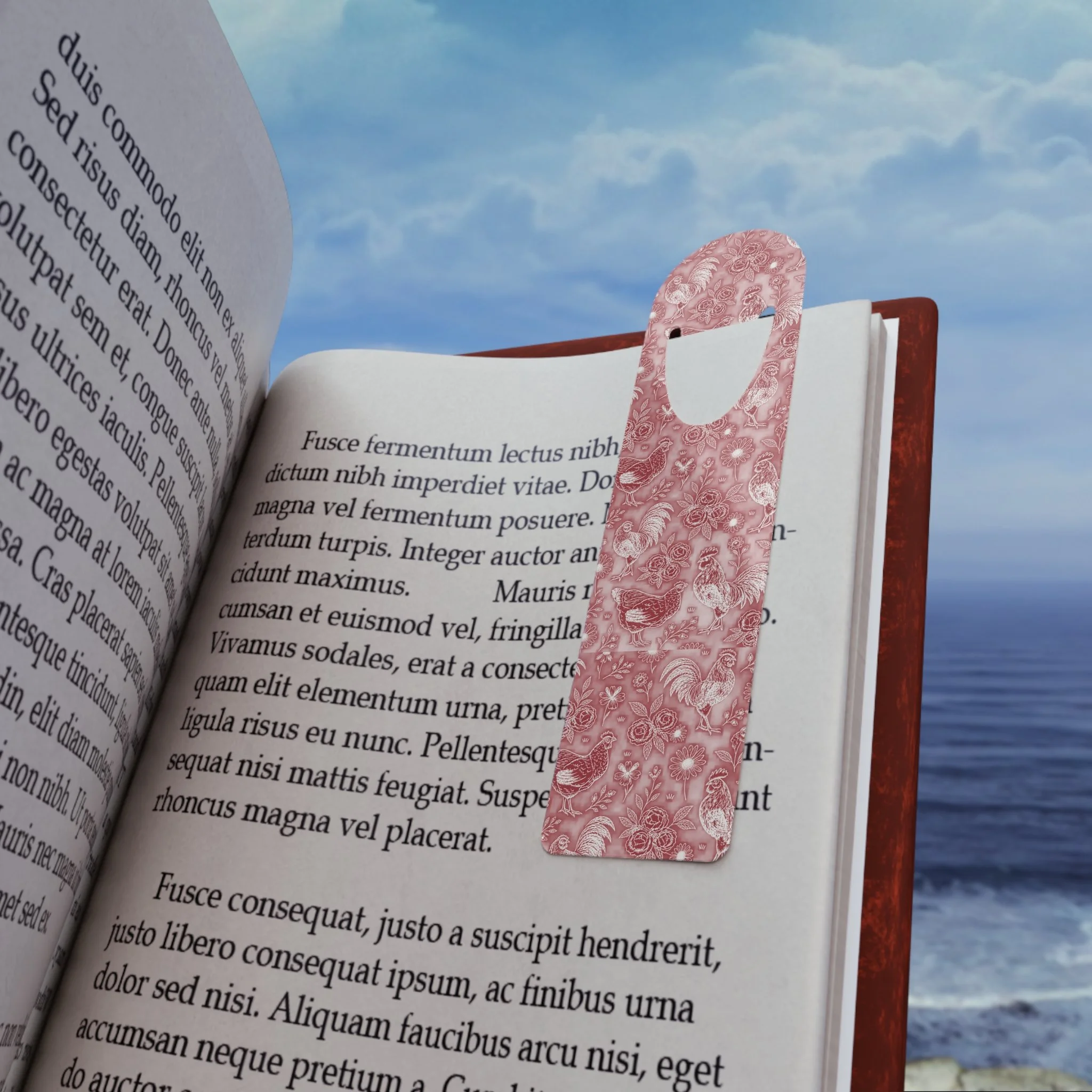 chicken and floral pattern metal bookmark
