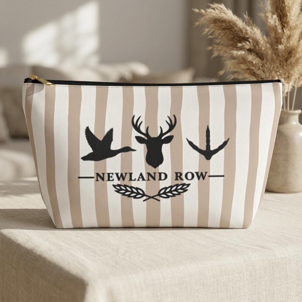 Tan Stripes Zipper Pouch With Deer Head,  Flying Ducks & Turkey Print | Hunting Season | Gift for Hunter's Wife