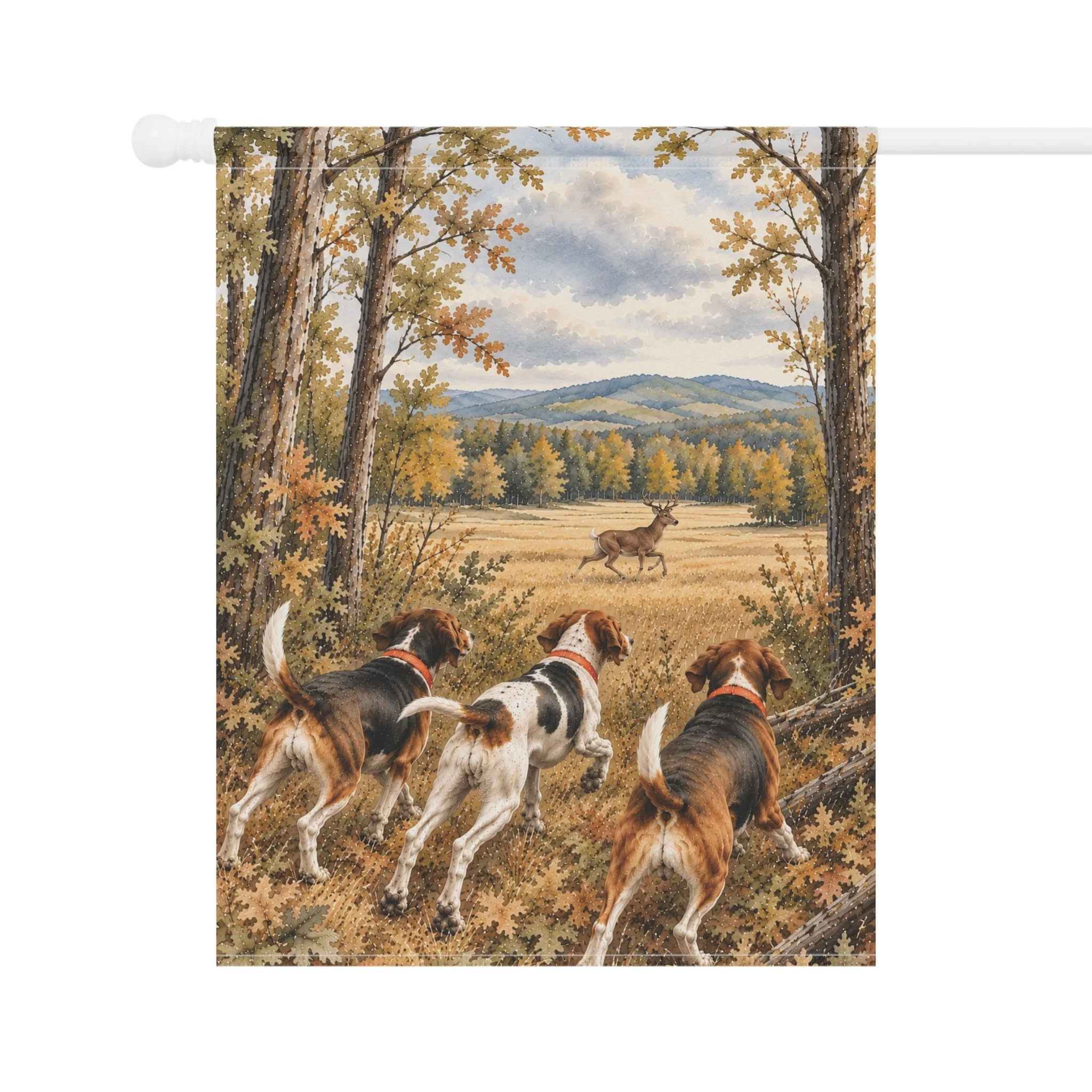 Deer Hunting Hounds Flag | Running Buck Scene Garden Flag | Gift for Deer Hunters