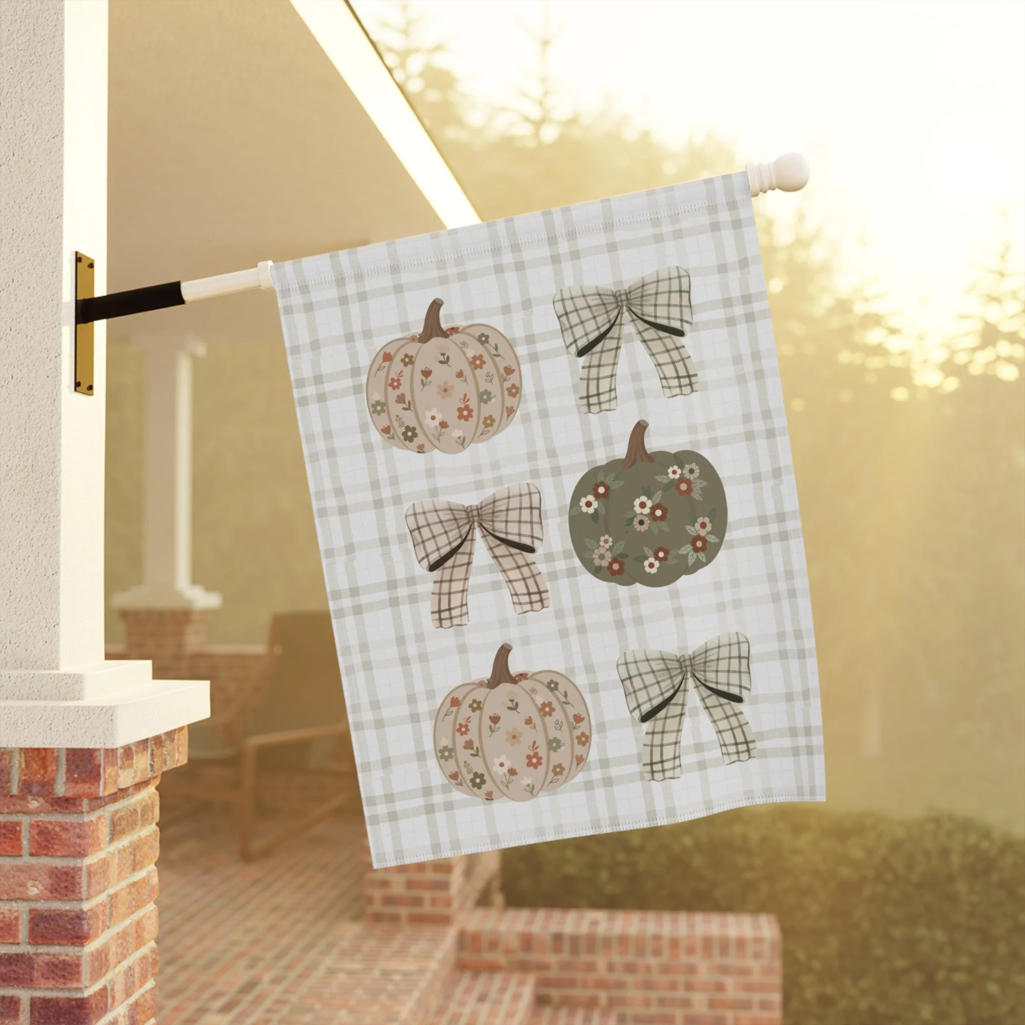 Fall Pumpkin & Plaid Bow Garden Flag