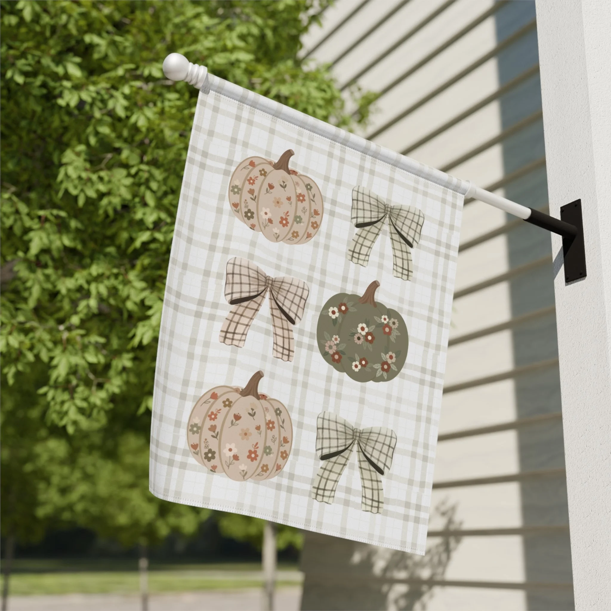 Fall Pumpkin & Plaid Bow Garden Flag