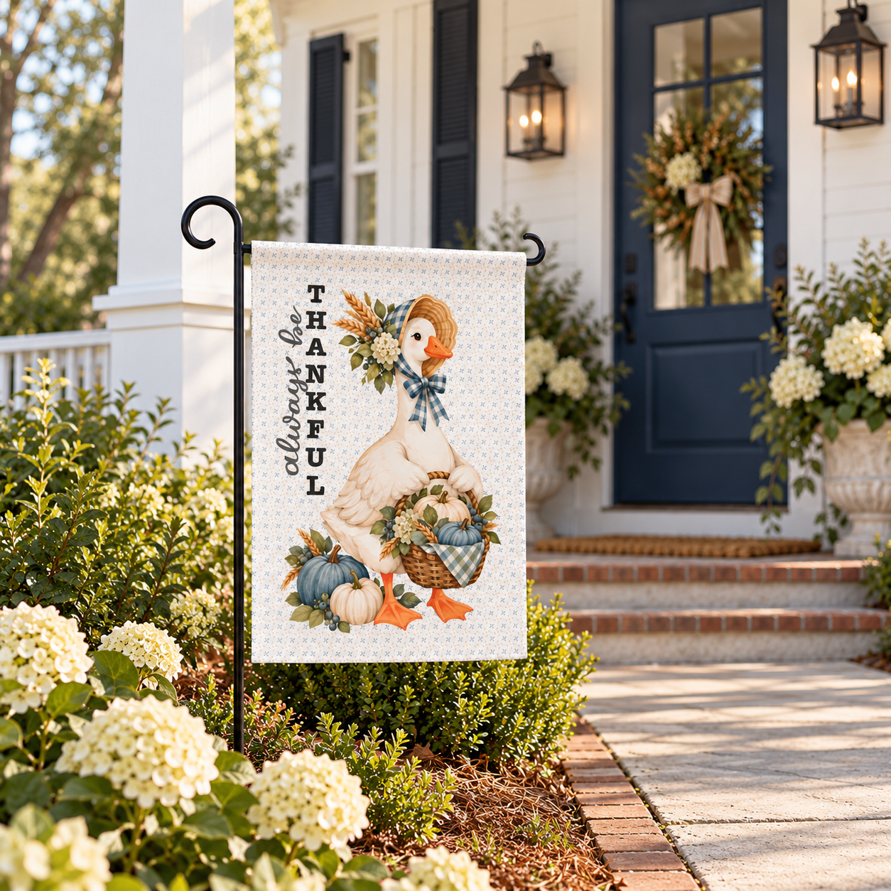 Thankful Goose Garden Flag  |  Autumn Pumpkin Harvest House Banner