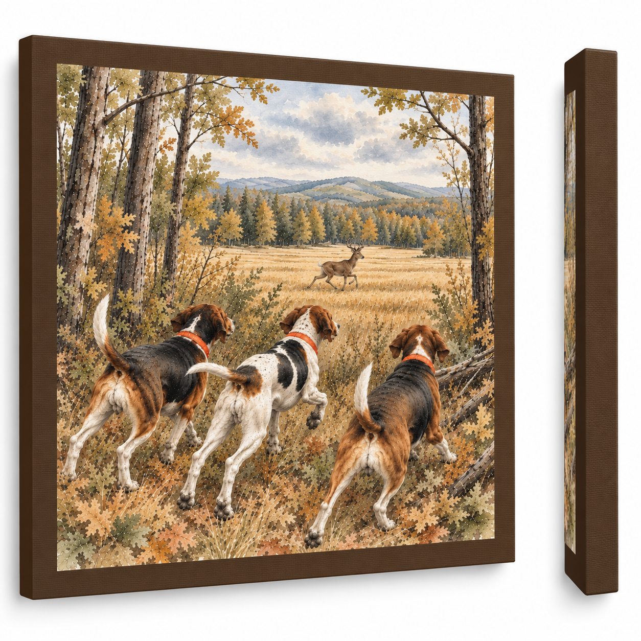 Deer Hunting Hounds in Autumn Forest Matte Canvas