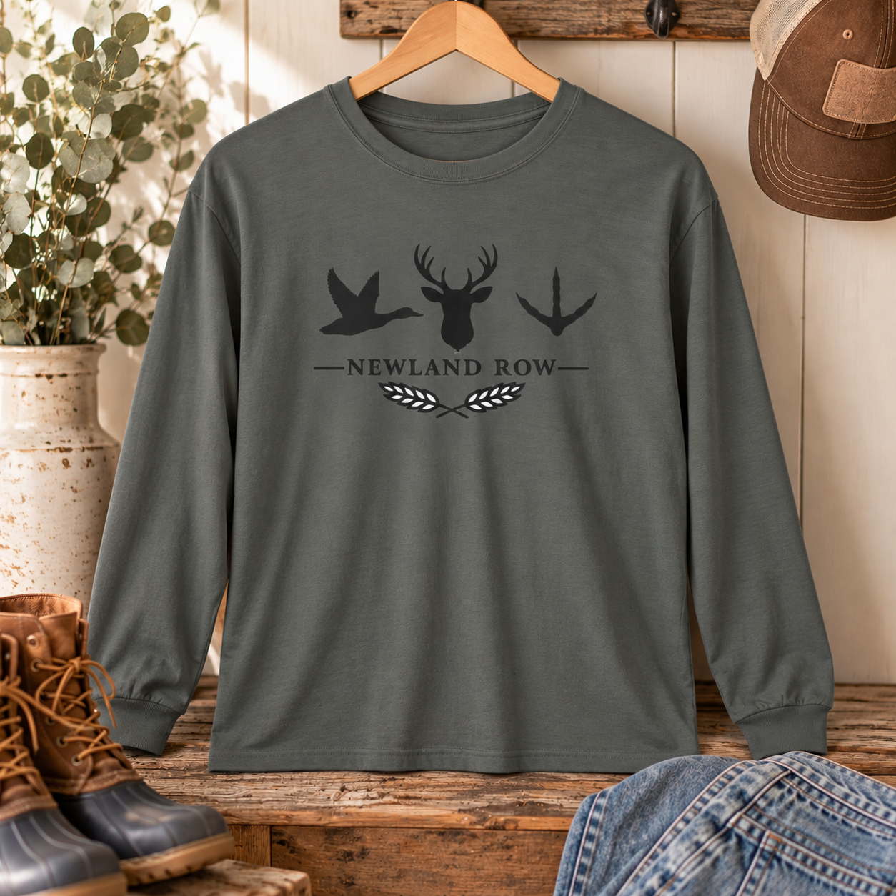 Wild Game Long Sleeve Crewneck T Shirt  | Deer Duck Turkey Print Graphic Tee | Gift for Hunter