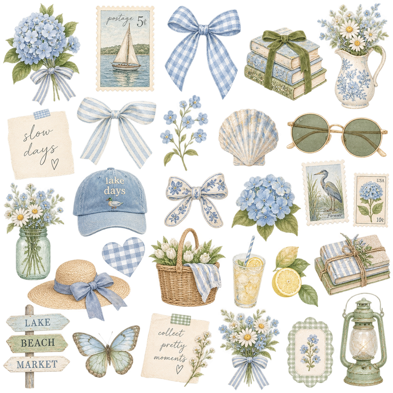 Vintage Blue and Green Ephemera.