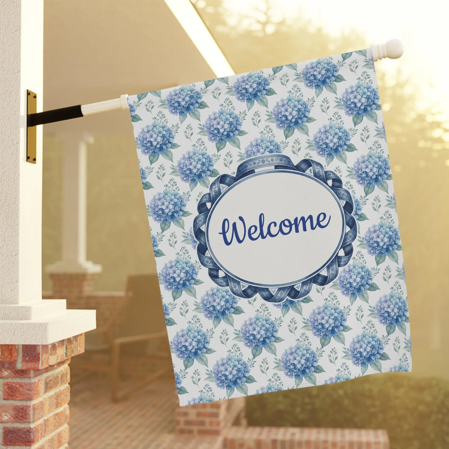 Welcome Garden Flag - Blue Hydrangea House Flag