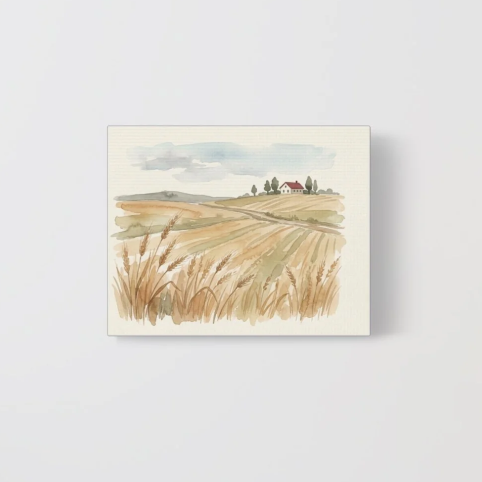 Golden Wheat Field Canvas Wall Art — Matte Stretched Farmhouse Print