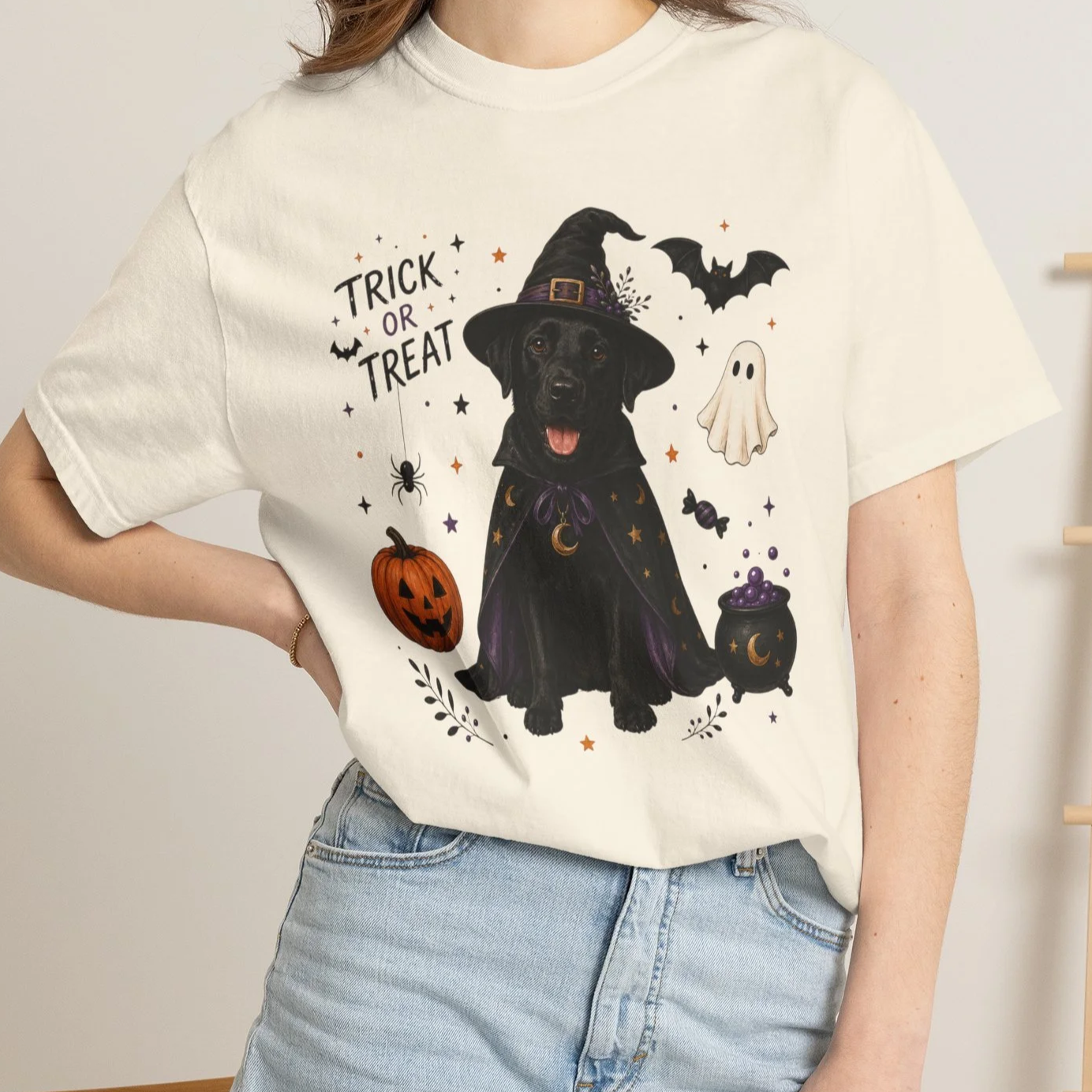 Black Lab Witch T-shirt | Halloween Shirt | Dog Lover Gift