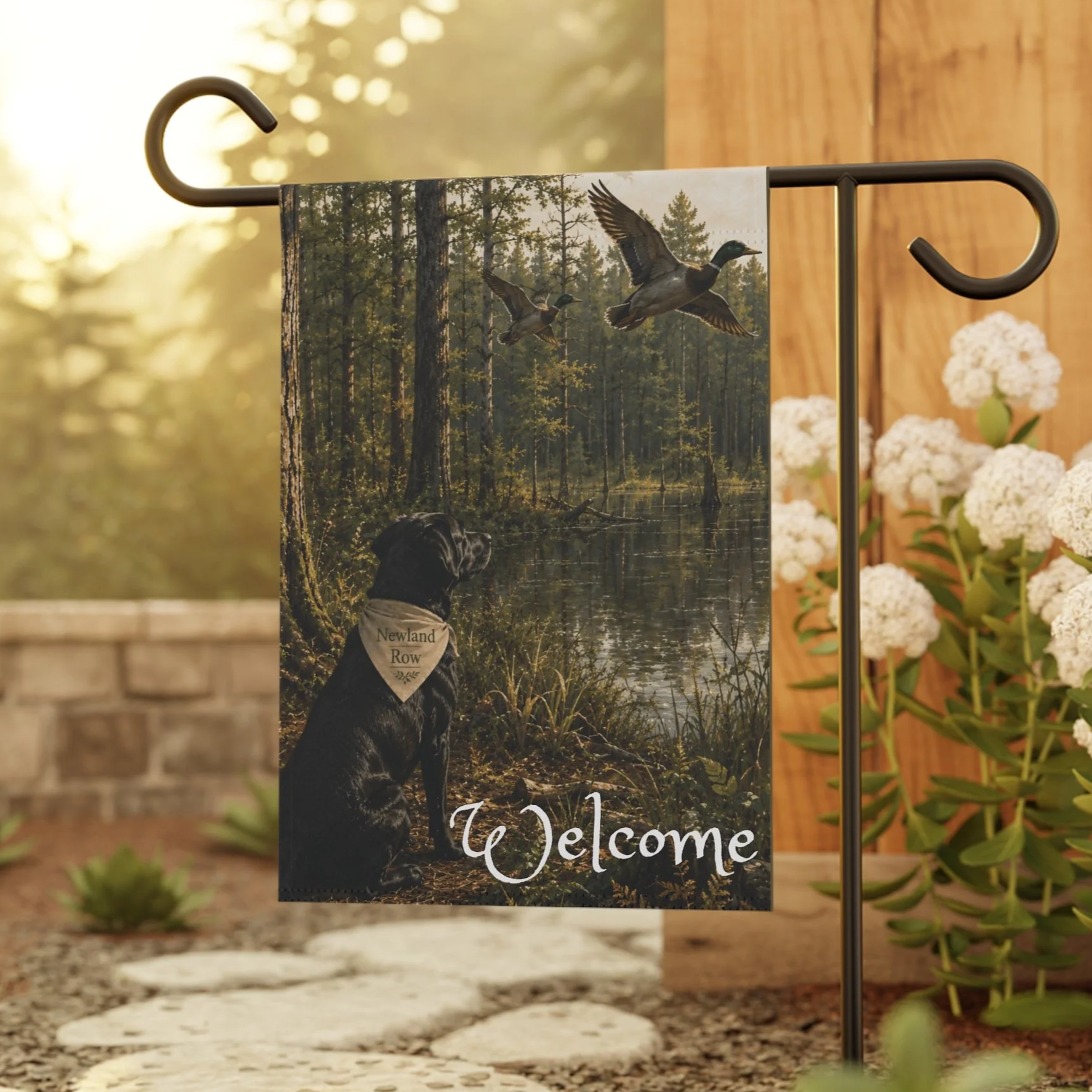 Black Lab Themed House Flag | Hunting Flag Banner | Garden & House Decor, Mallard Duck Scene