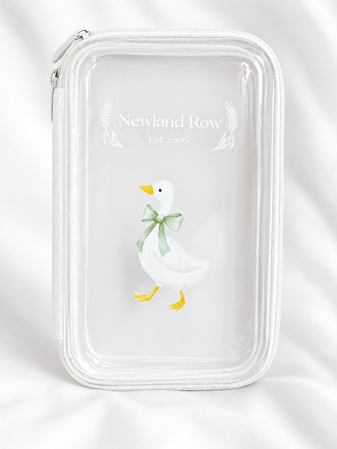 Hard Shell Zipper Case. Green bow goose. White Main View.PNG