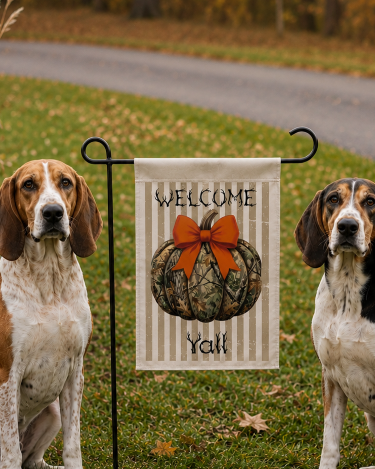 Camo Pumpkin Garden Flag, Hunting Season, Fall Decor