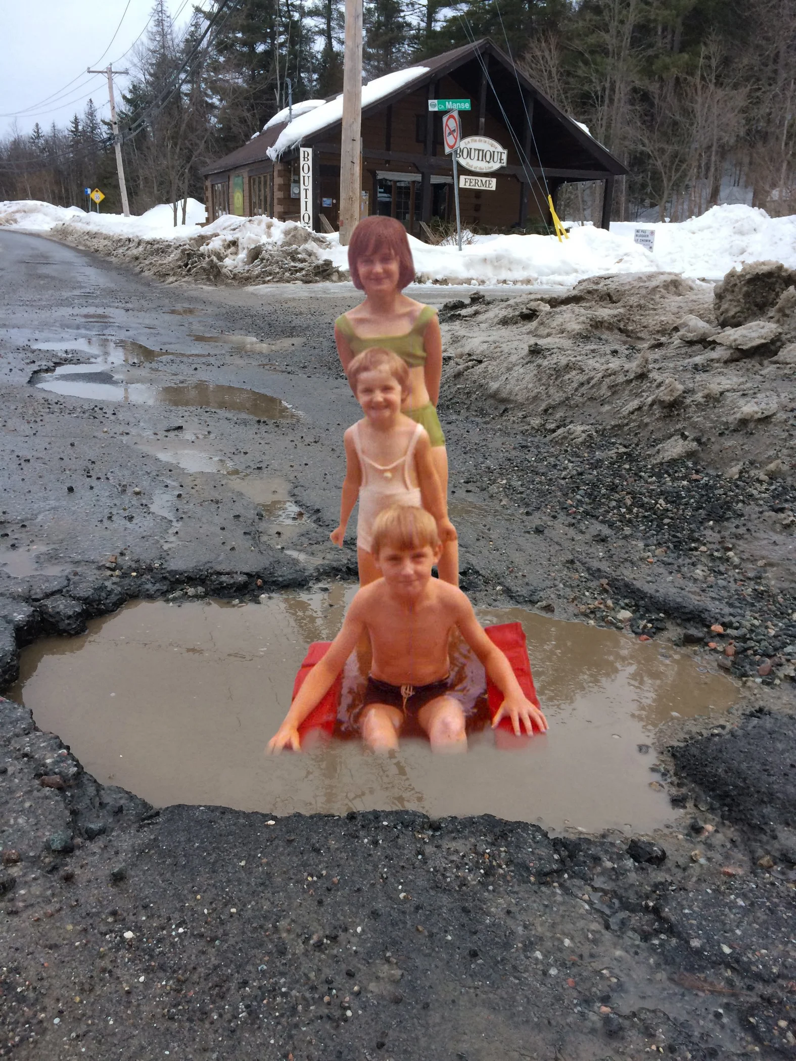 The POTHOLE series to draw attention to the unfortunate state of our streets come spring time...me and my siblings