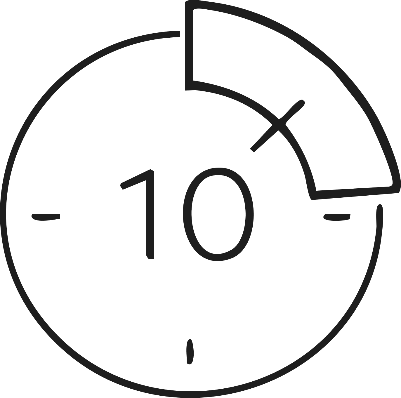 A black and white stopwatch showing 10 seconds remaining.