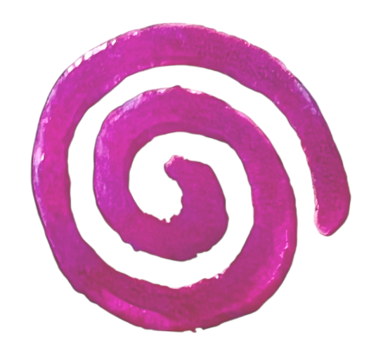Pink spiral-shape. This design is a digital copy of a hand-carved linocut stamp.