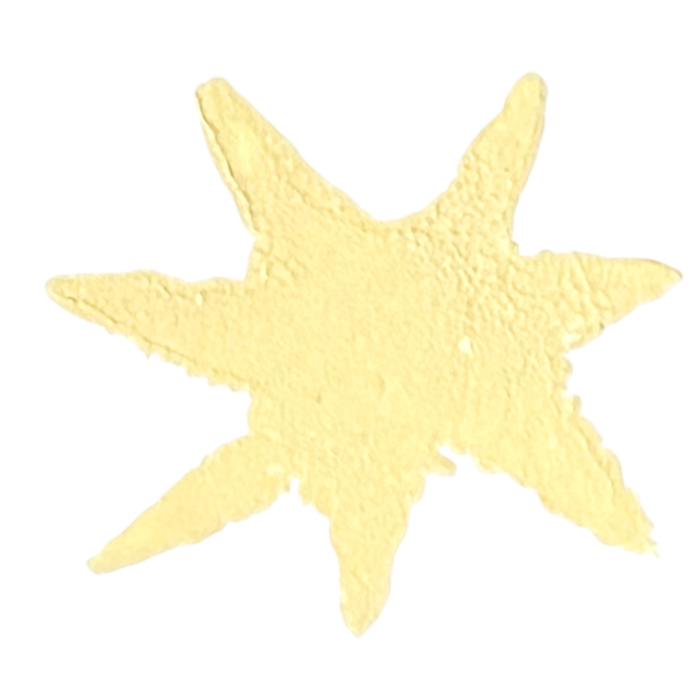 Yellow star shape. This design is a digital copy of a hand-carved linocut stamp.