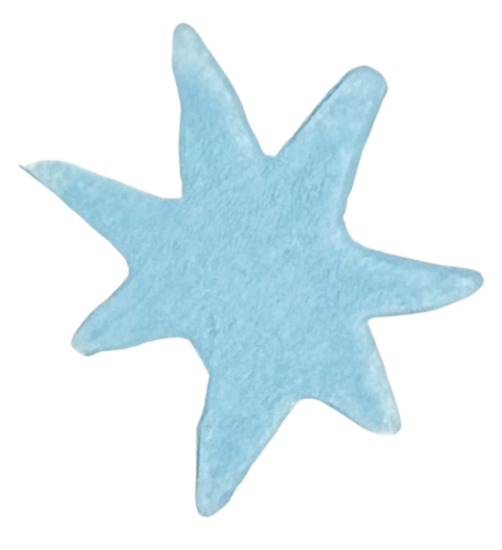Blue star shape. This design is a digital copy of a hand-carved linocut stamp.
