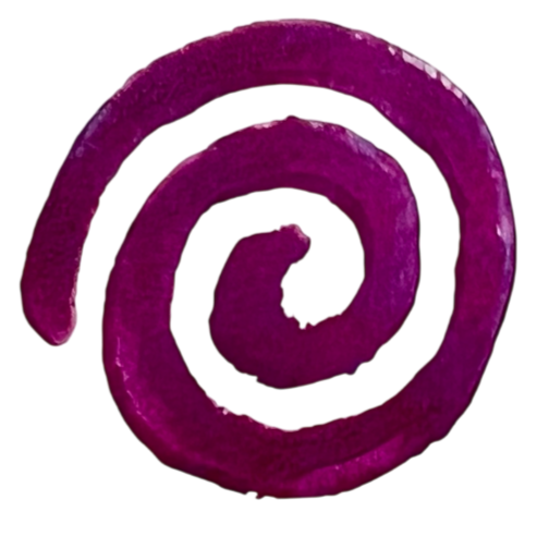 Pink spiral-shape. This design is a digital copy of a hand-carved linocut stamp.