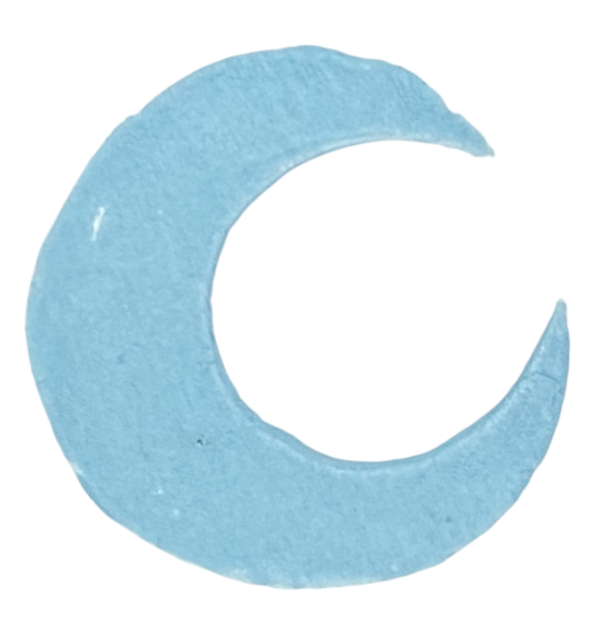Light blue crescent moon shape.  This design is a digital copy of a hand-carved linocut stamp.mp.
