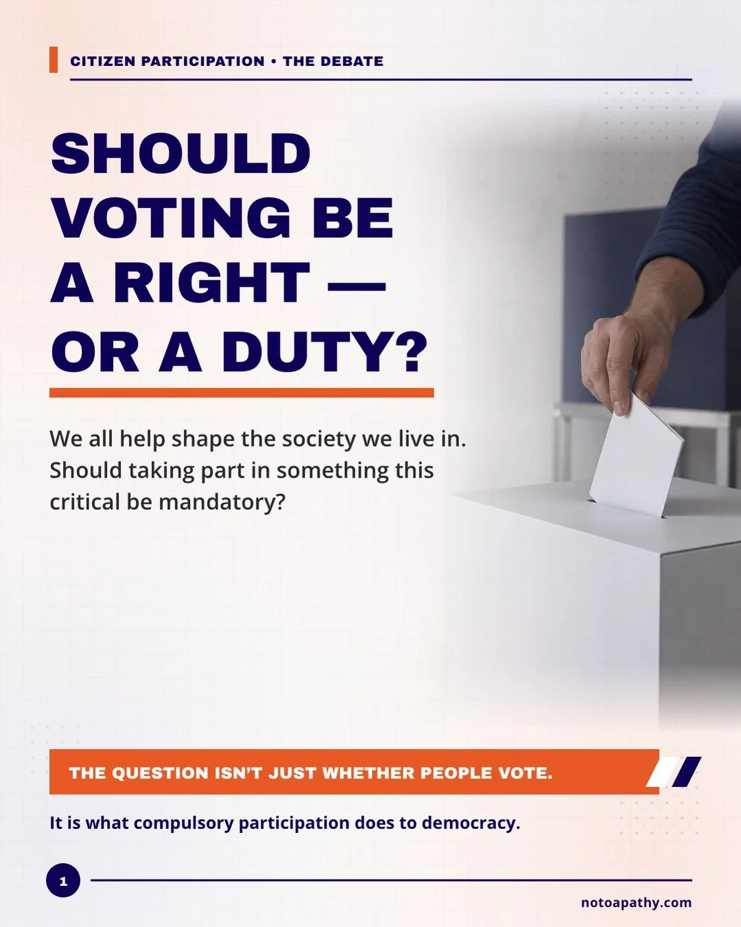 Voting shapes the society we all live in. But should participation remain a choice&mdash;or become a civic duty?
Swipe to explore what mandatory voting looks like in practice.
#NoToApathy #MandatoryVoting #Democracy

Mandatory voting is not one singl