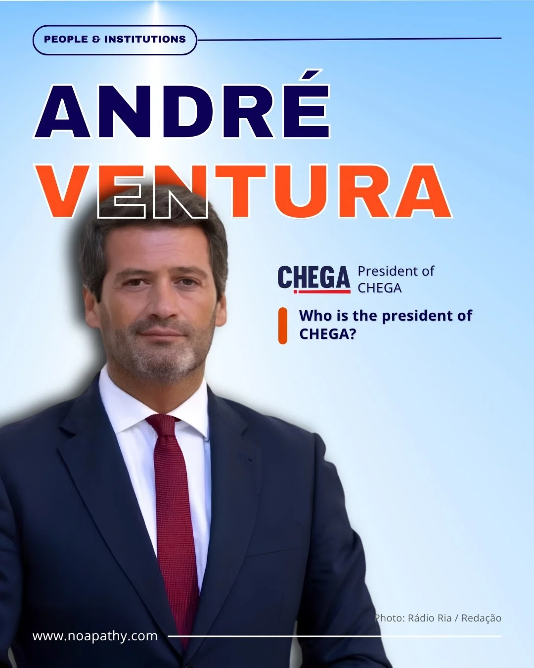 From 1 MP to 60 seats, Andr&eacute; Ventura and CHEGA have reshaped Portugal&rsquo;s political landscape. His rise has brought debates on immigration, political speech, disinformation and power to the centre. 

Read the full profile at notoapathy.com