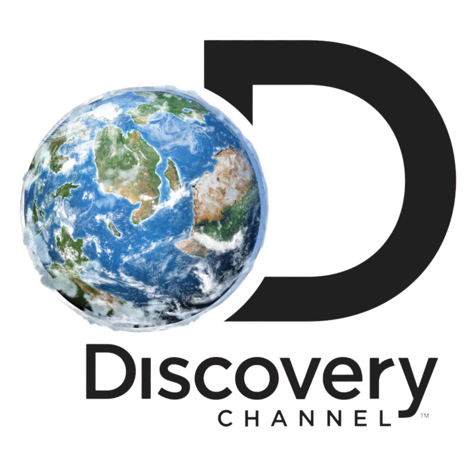 A graphic with a stylized Earth globe on top of a black background, featuring North America, South America, Europe, and Africa visible. The text reads 'Discover Channel' with 'Discover' in large uppercase letters underneath the globe and 'Channel' in