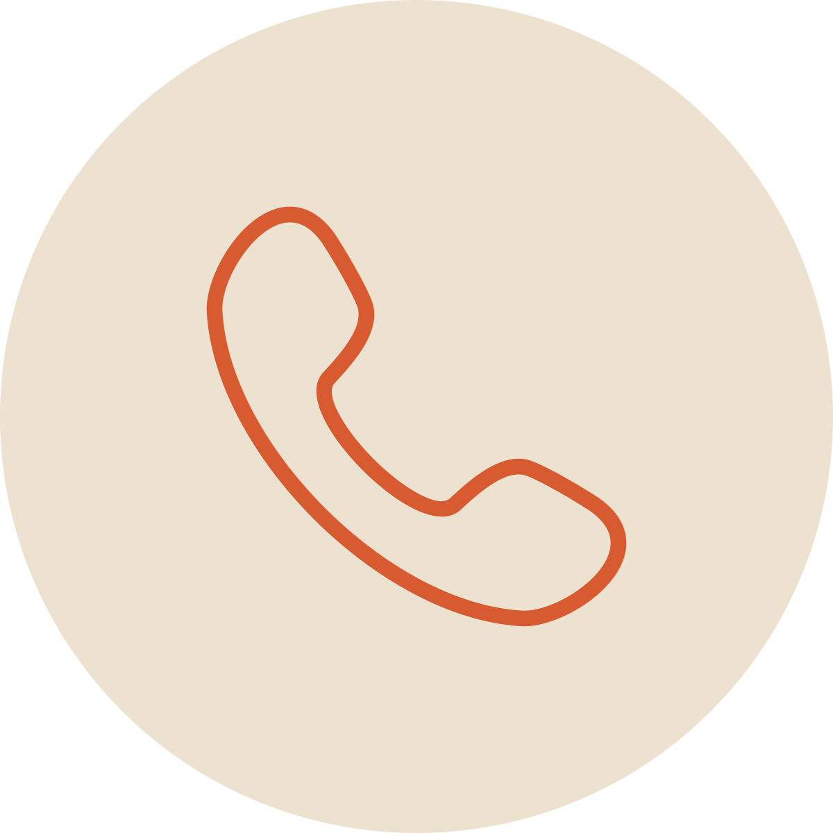 Icon of a telephone receiver in a circular button with a beige background.