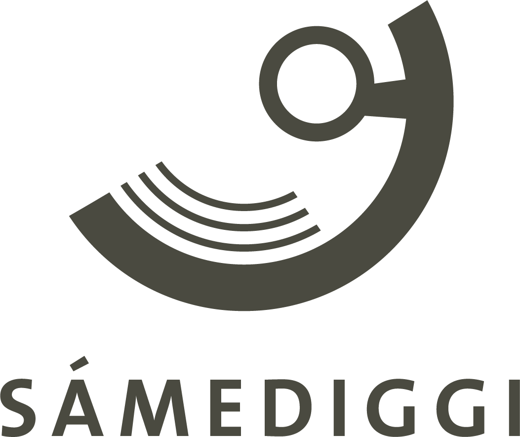 Logo of Sámé Dighi, featuring a stylized face with a circular eye and curved lines, with the company name written below.