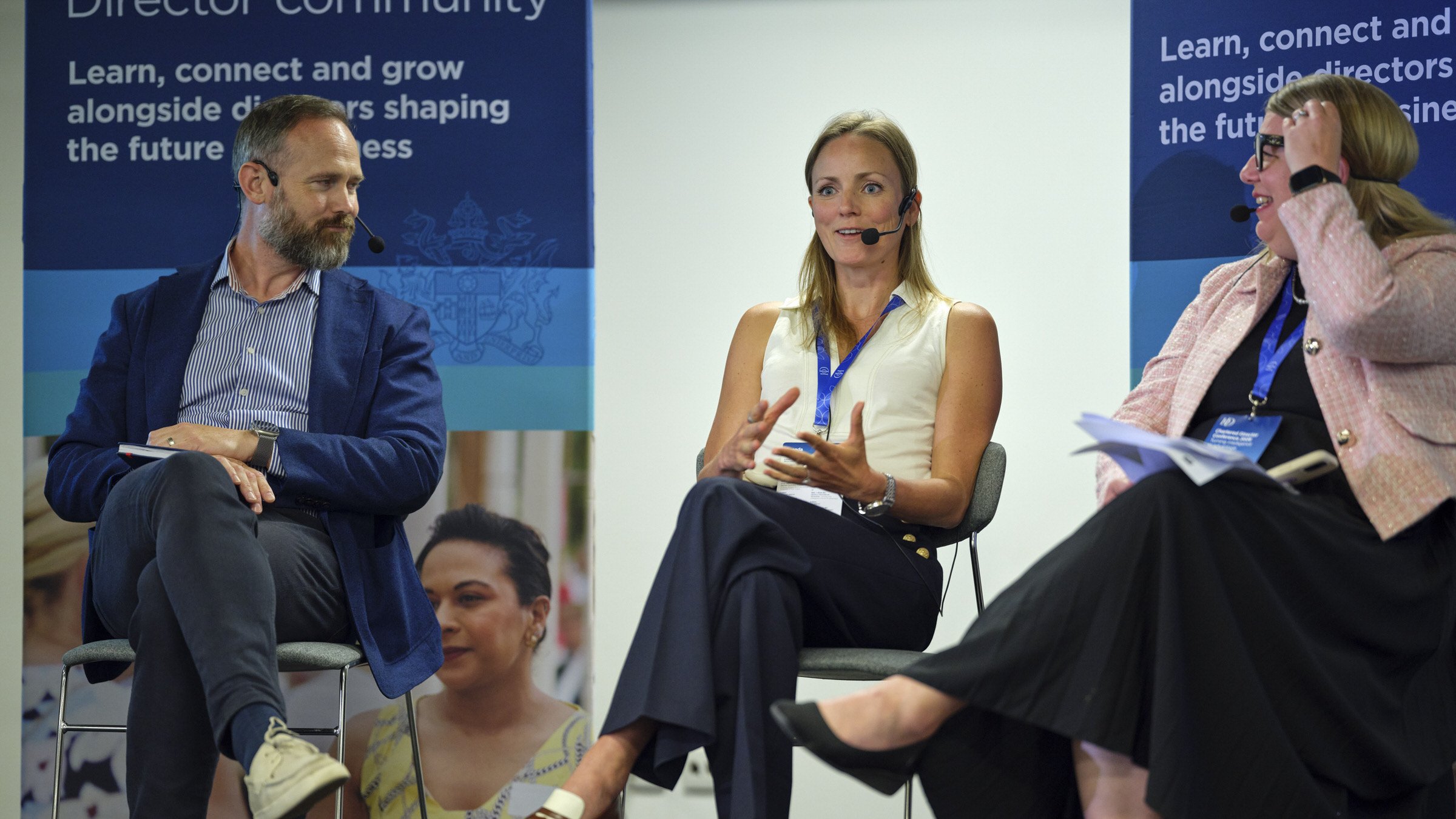 Helen Millar speaking on a panel at the Institute of Directors with Beth sharing from Duke Business School and AI lead from PwC