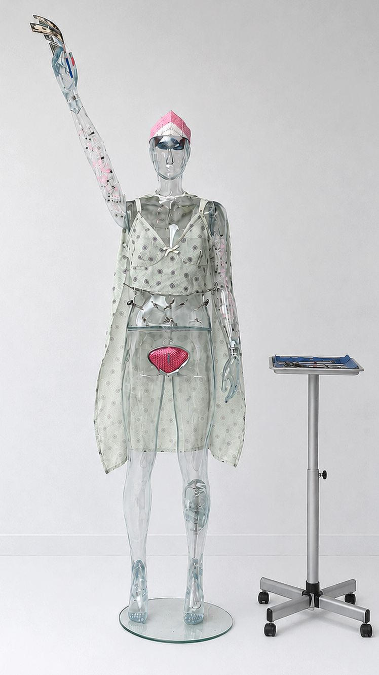 Lady Fertility July 2026. This piece depicts assisted reproduction, winding back the biological clock through expensive medical intervention. Only some women have insurance coverage for these procedures, leaving others to make substantial financial s