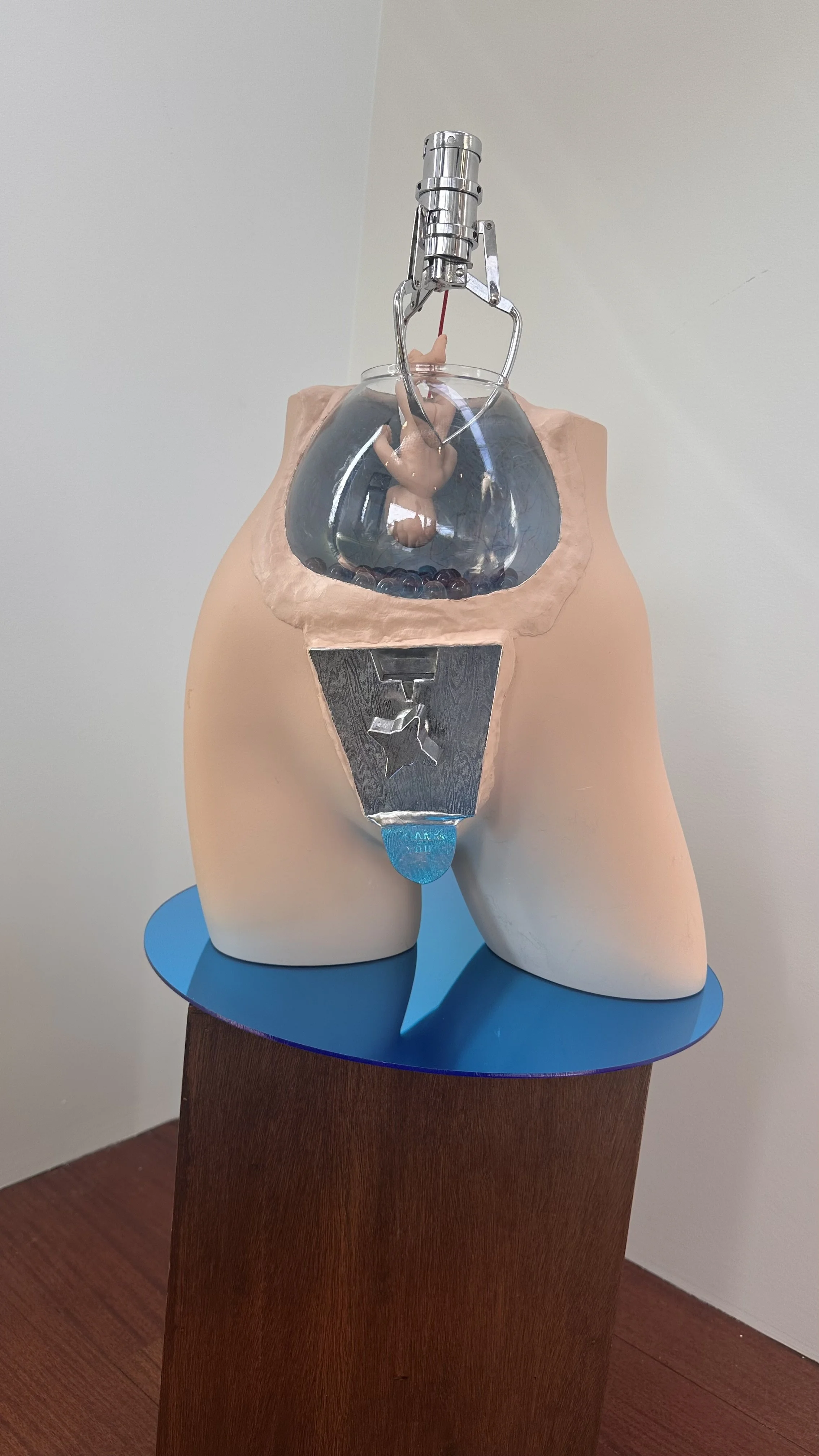 My Water Broke/My Autonomy Broke 2026. Once a woman's water breaks, she may be put on a countdown before labor is induced medically. This step often leads to an emergency C-section. The vintage toy vending claw pulls the baby out of the womb. The blu