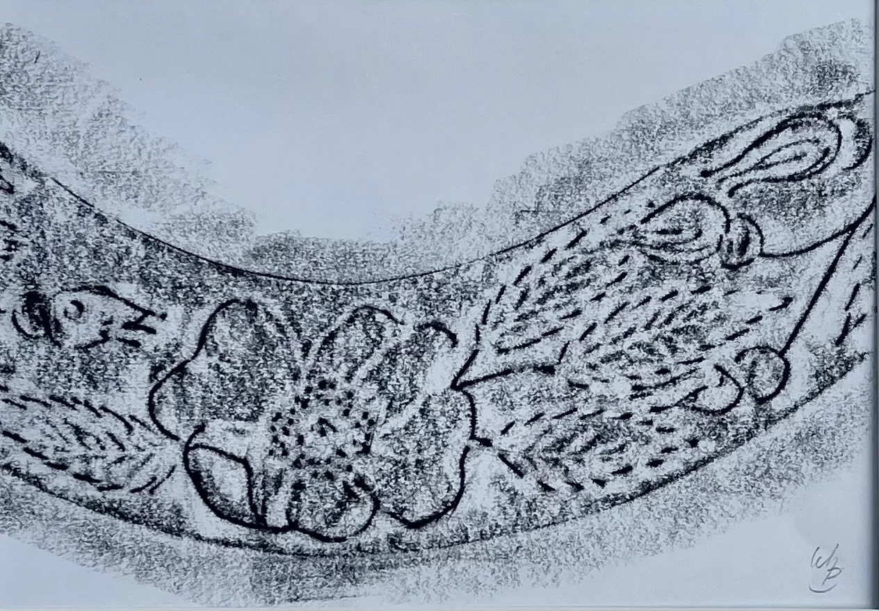 Artist Erin Stelmaschuk Biegel. Chinagraph Pencil rubbing on drawing paper, western art, prairie inspired, alberta wild rose