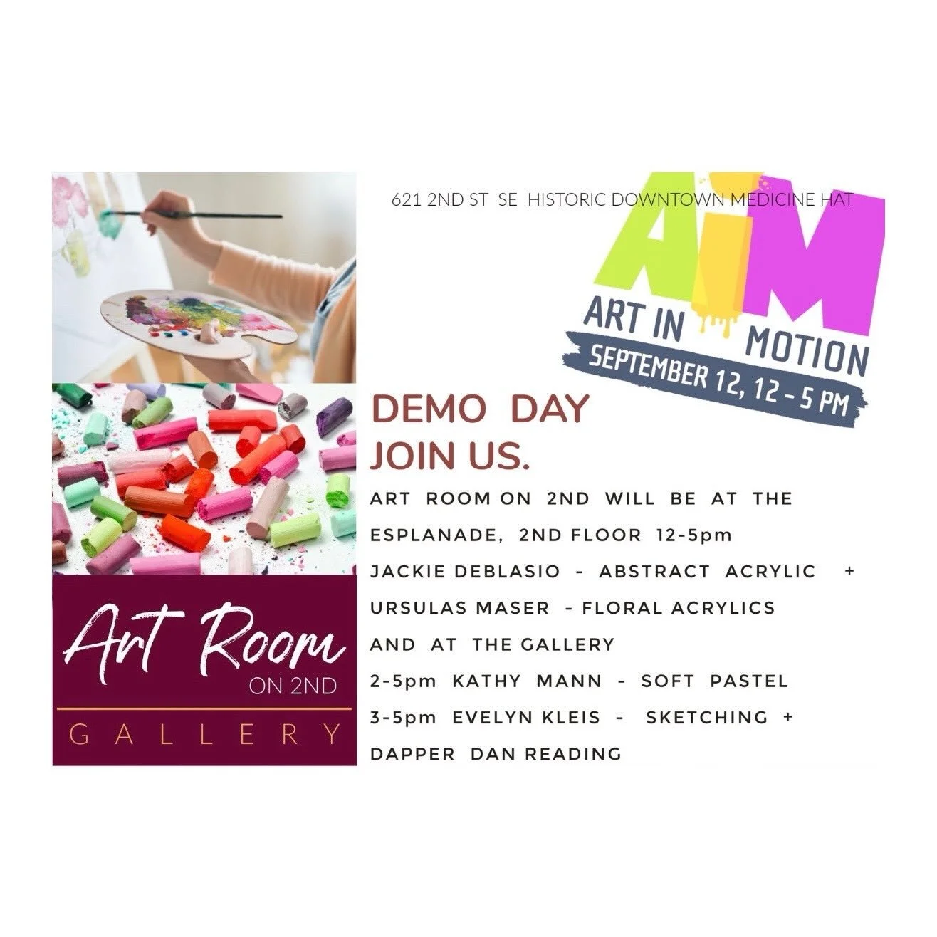 🎨 ART IN MOTION is coming to Medicine Hat!

Join us on September 12 from 12&ndash;5 PM for a day filled with creativity, demonstrations and inspiration!

Art Room on 2nd Gallery will be bringing art to the Esplanade, 2nd Floor, where you can watch a
