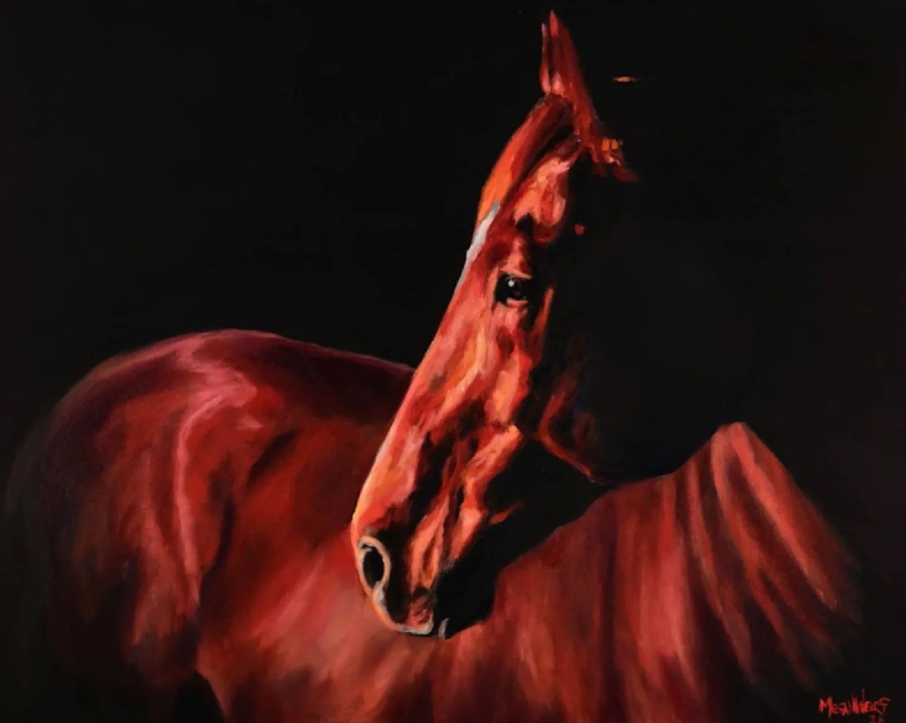 art room on 2nd gallery, Artist Megan Weir, Cypress hills alberta, Western art, Horses oil painting