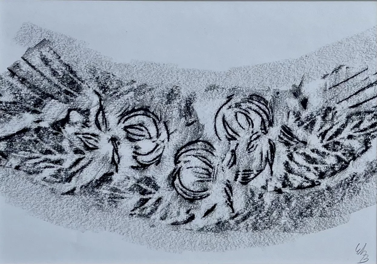 Artist Erin Stelmaschuk Biegel. Chinagraph Pencil rubbing on drawing paper, western art, prairie inspired