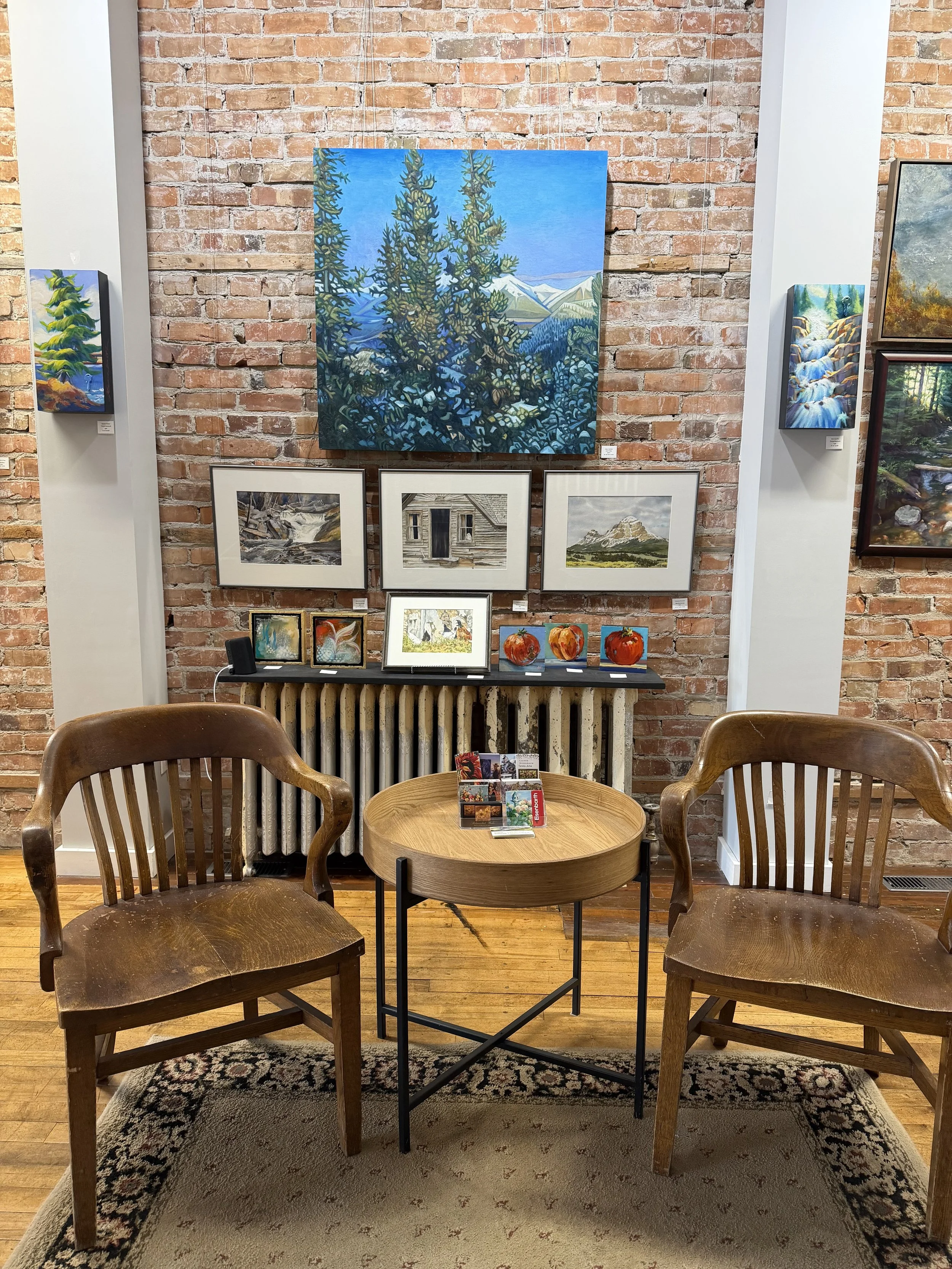 Art room on 2nd gallery, gallery wall, southern Alberta and Saskatchewan arts,  historic downtown Medicine Hat, landscape paintings on display