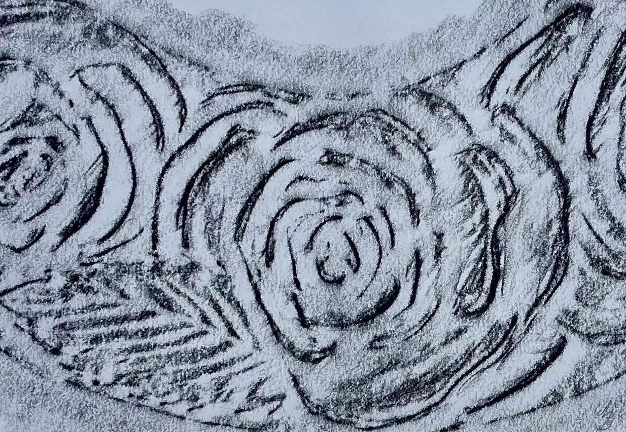 Artist Erin Stelmaschuk Biegel. Chinagraph Pencil rubbing on drawing paper, western art, prairie inspired